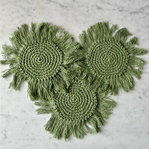Green Crochet Coasters/candle holder handmade